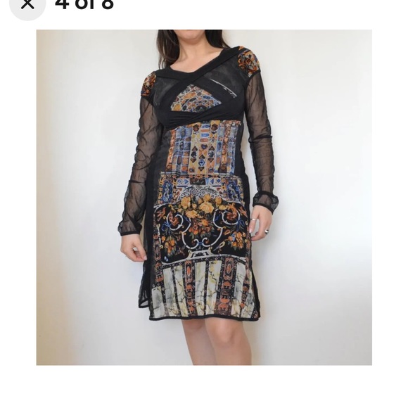 Vintage rare long sleeve midi mesh black with floral Save the Queen mesh dress - Picture 4 of 8